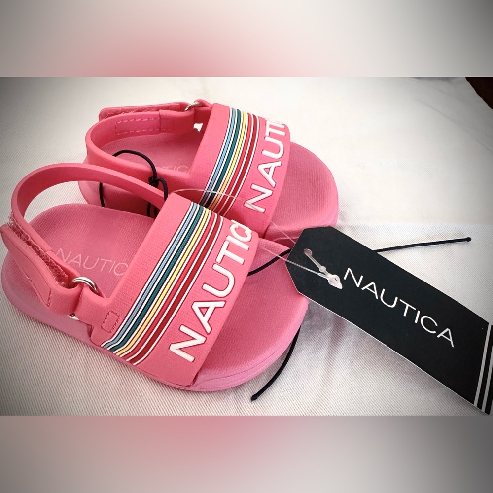 Nautica Girl Toddler/Infant Tiny Gaff Slide Pool Sandal Pink Rainbow-NWT-S1-Pink